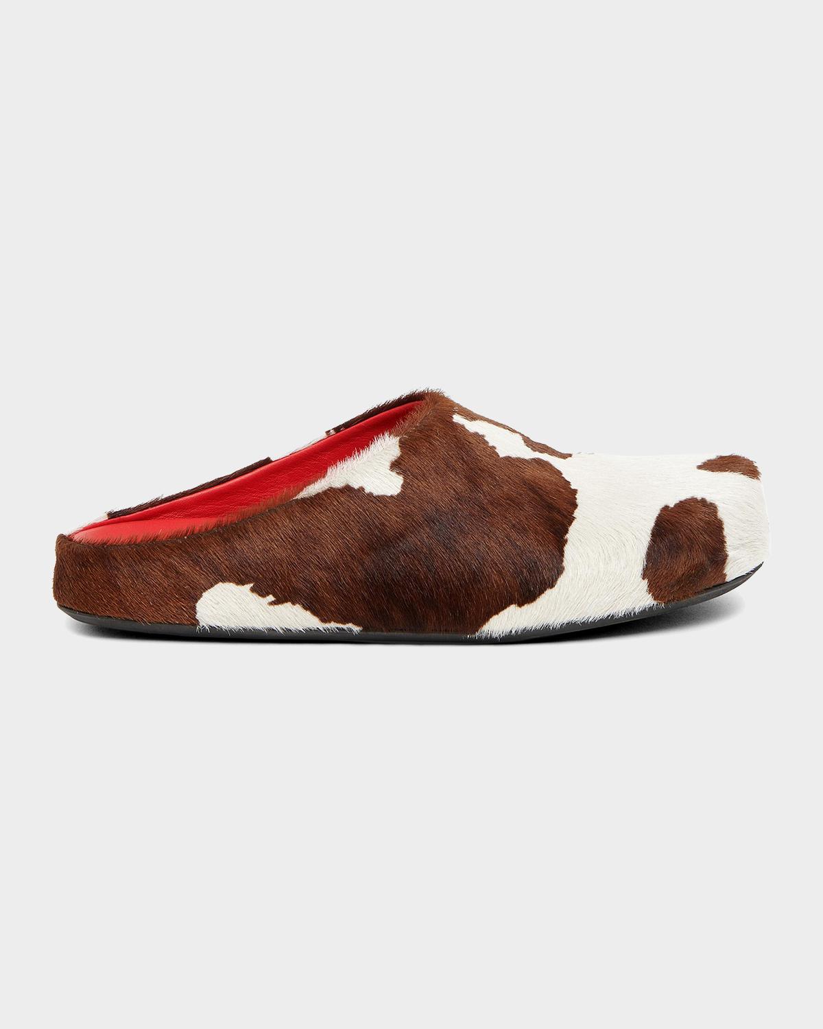 Marni Men's Fussbett Cow-Print Calf Hair Sabots