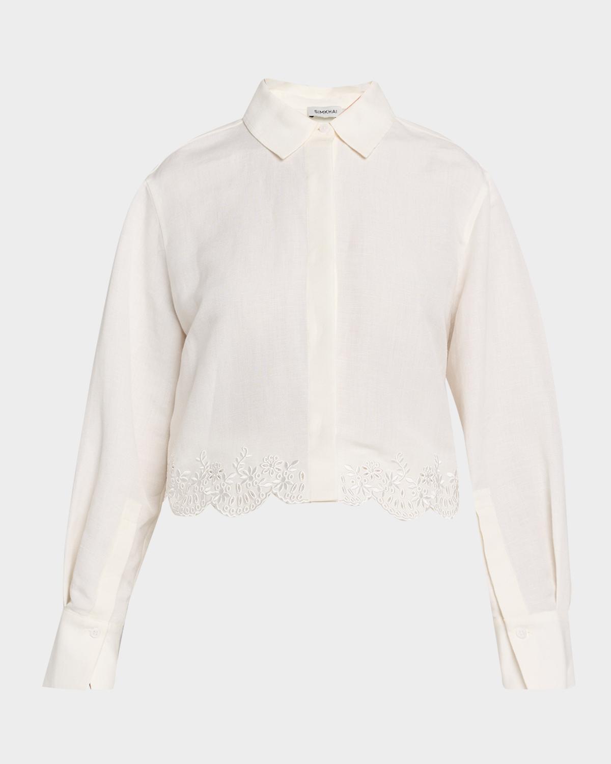 SIMKHAI Ames Embroidered Linen-Blend Shirt