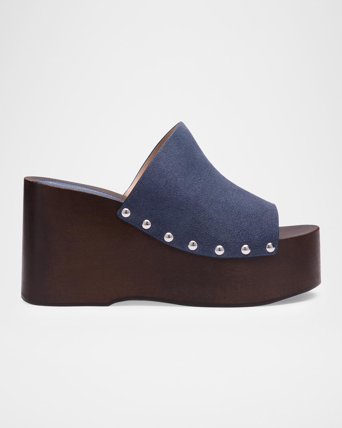 Stuart Weitzman 100mm Kate Suede Platform Clogs In Stormy Blu