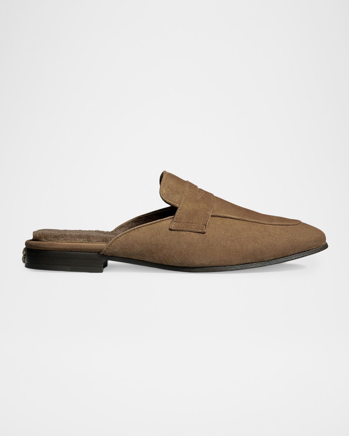 Bougeotte Fandango Suede Shearling-Lined Loafer Mules