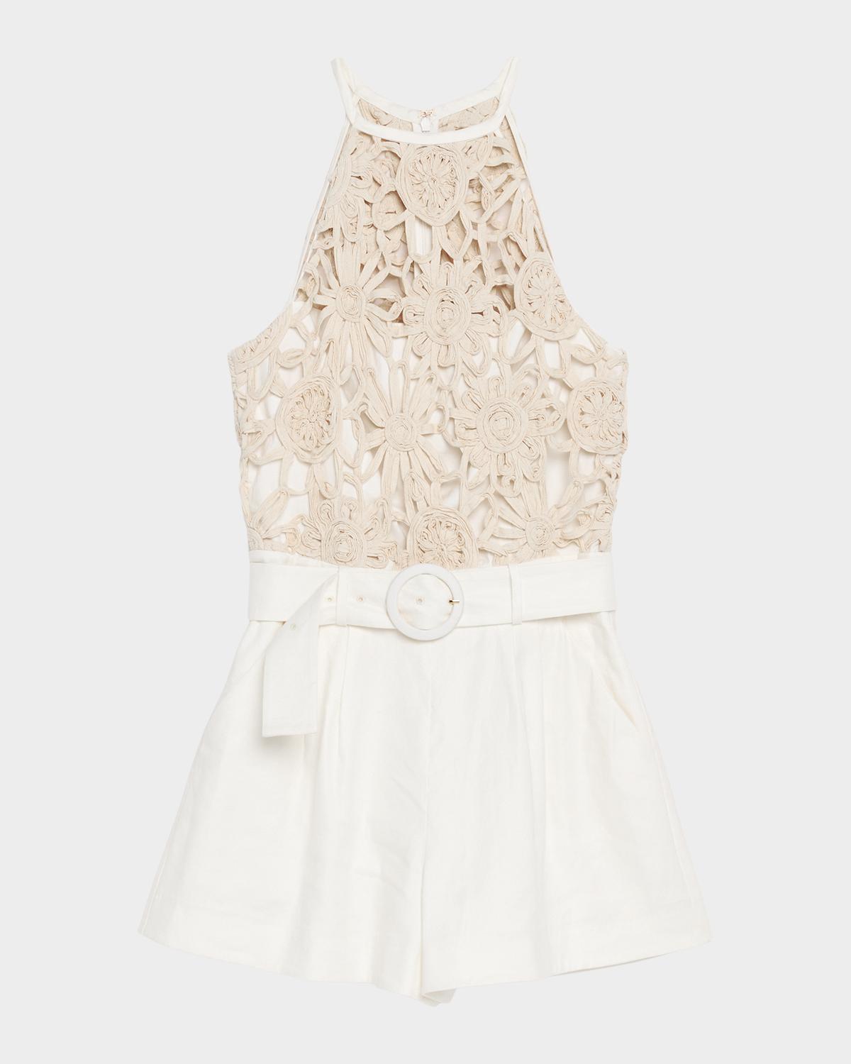 Ramy Brook Aubree Openwork Floral Belted Romper