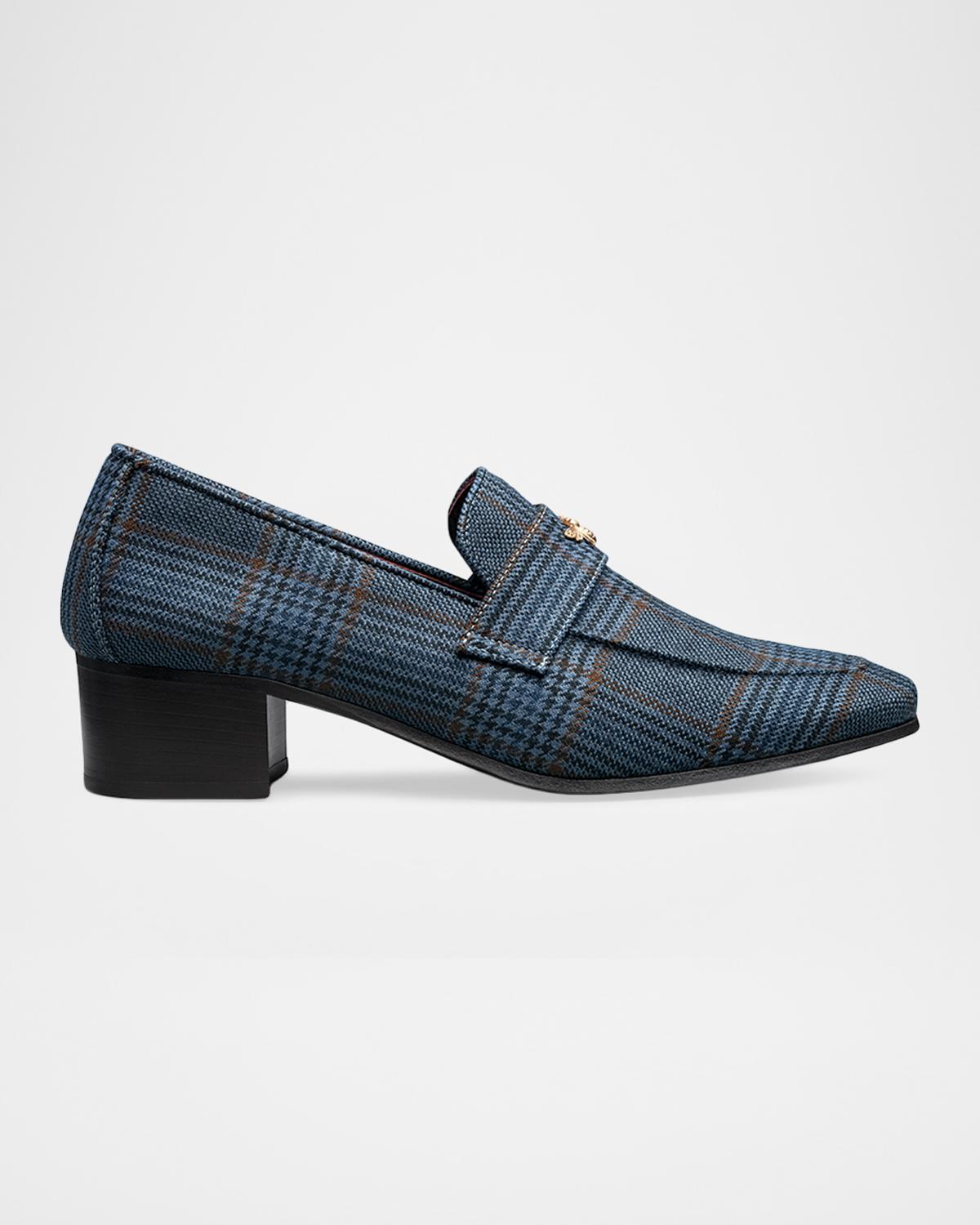 Bougeotte Plaid Wool Block-Heel Penny Loafers