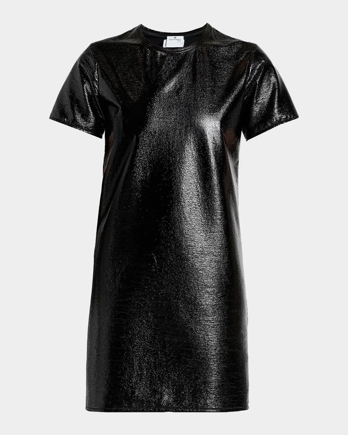 Courreges Shiny Vinyl Short-Sleeve Mini Dress