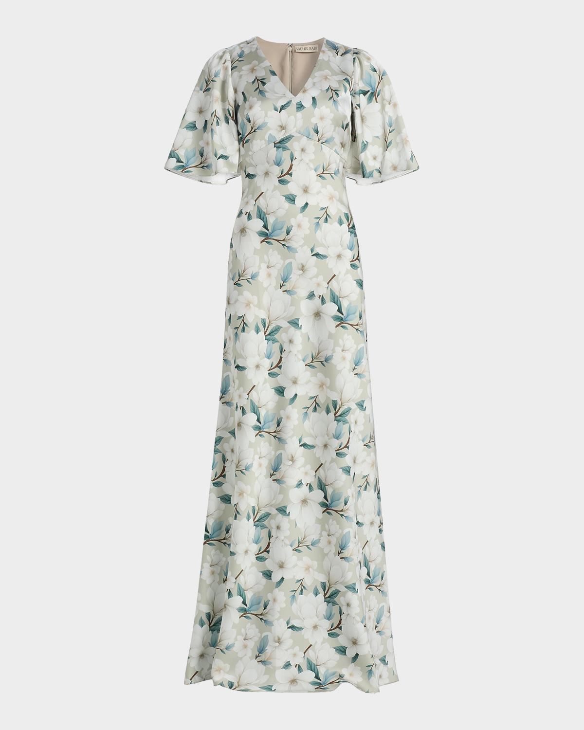 SACHIN BABI Mae Floral Flutter-Sleeve Gown