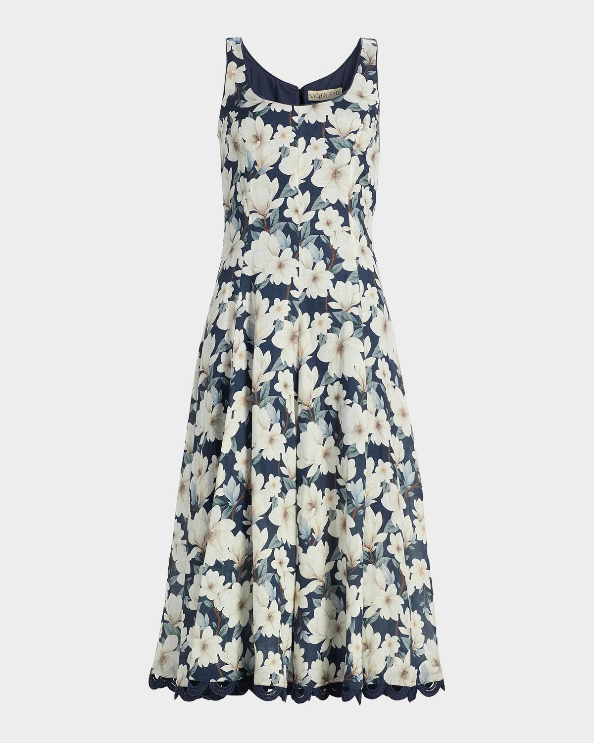 SACHIN BABI Teresa Lace-Trim Floral Midi Dress