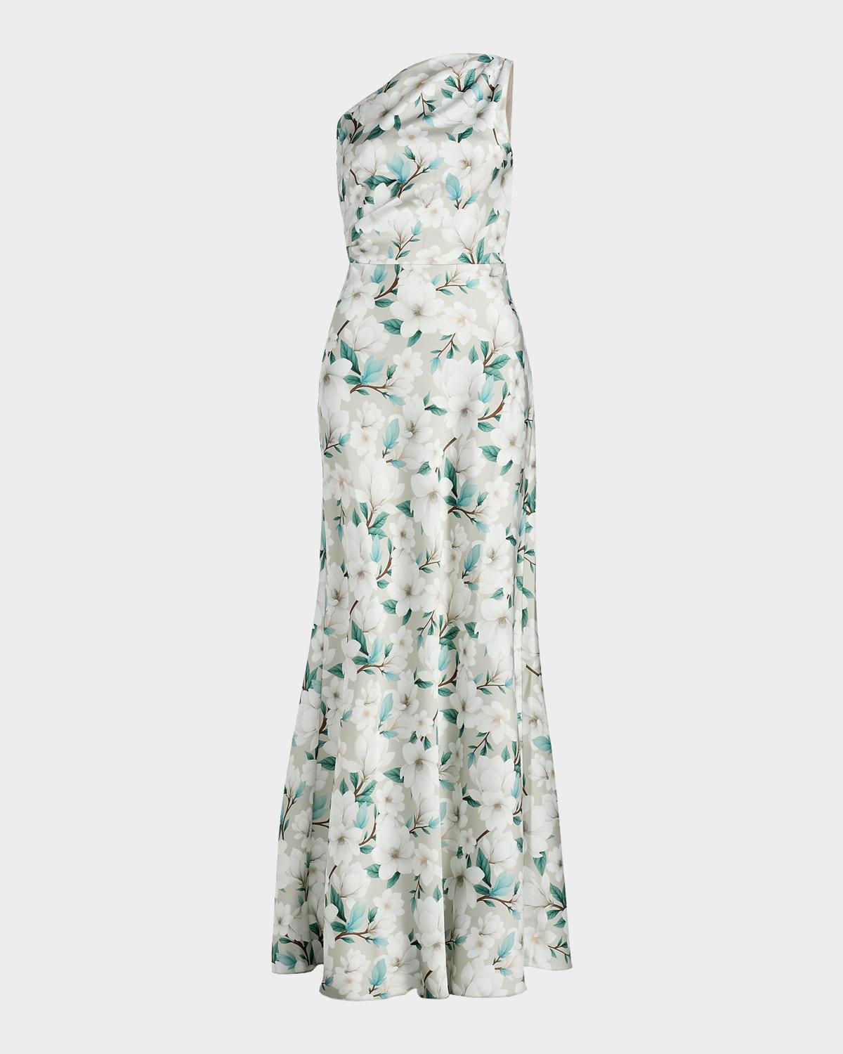 SACHIN BABI Delphine One-Shoulder Floral Satin Crepe Gown