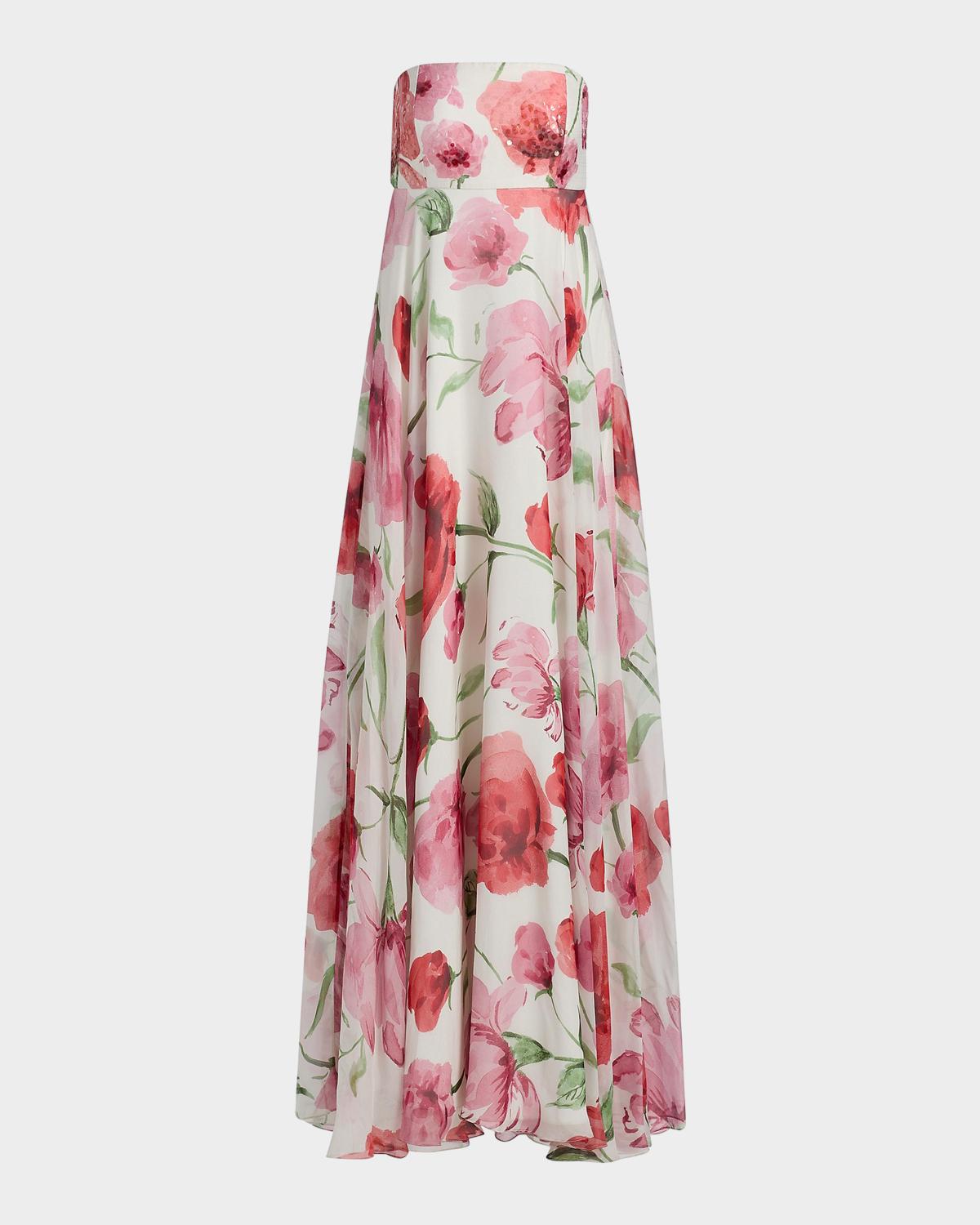 SACHIN BABI Ames Floral Strapless A-Line Gown
