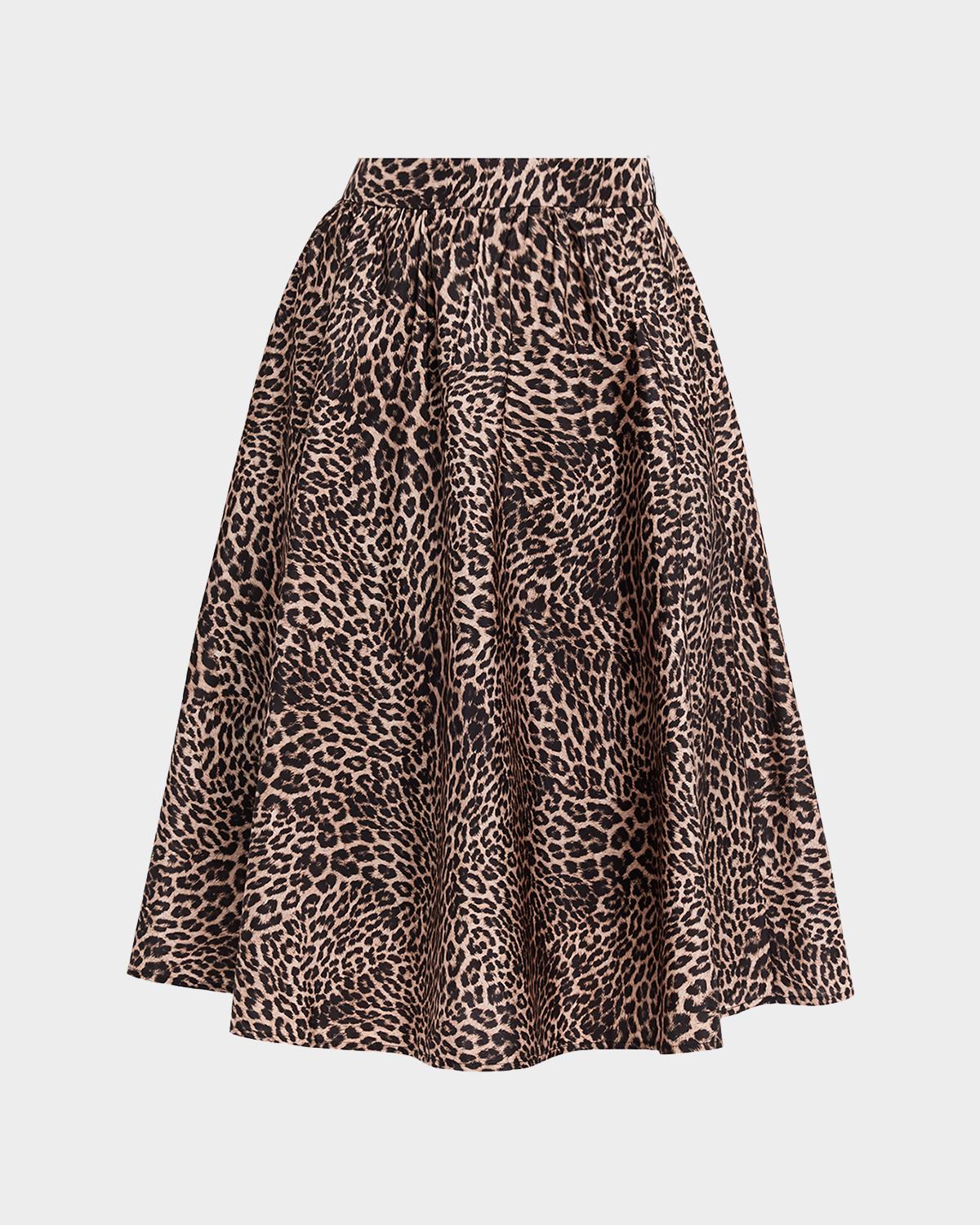 Kobi Halperin Violet Leopard Linen-Blend Midi Skirt