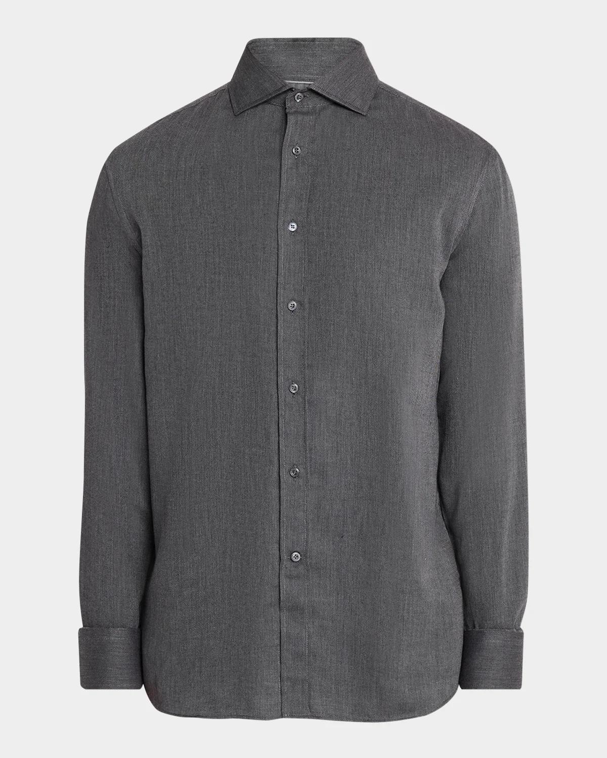 Men & apos;s Cotton and Cashmere Diagonal Flannel Button-Down Shirt