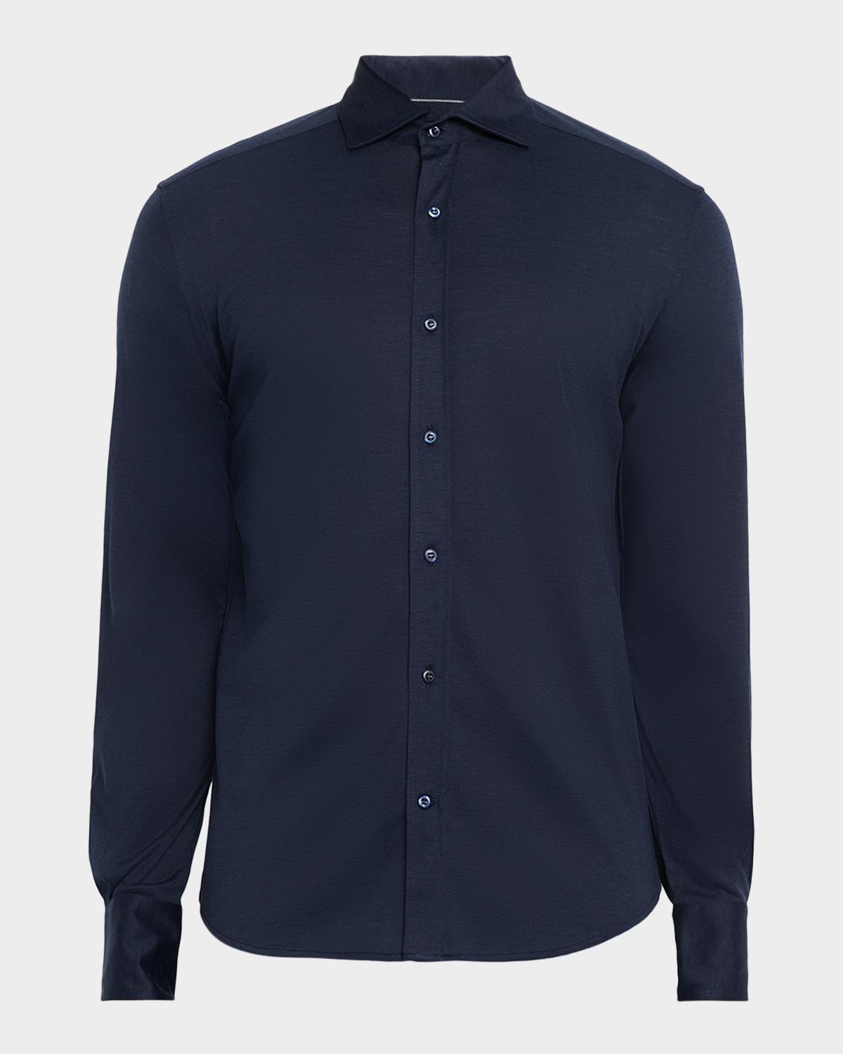 Brunello Cucinelli Men's Silk and Cotton Jersey Long-Sleeve Polo Shirt