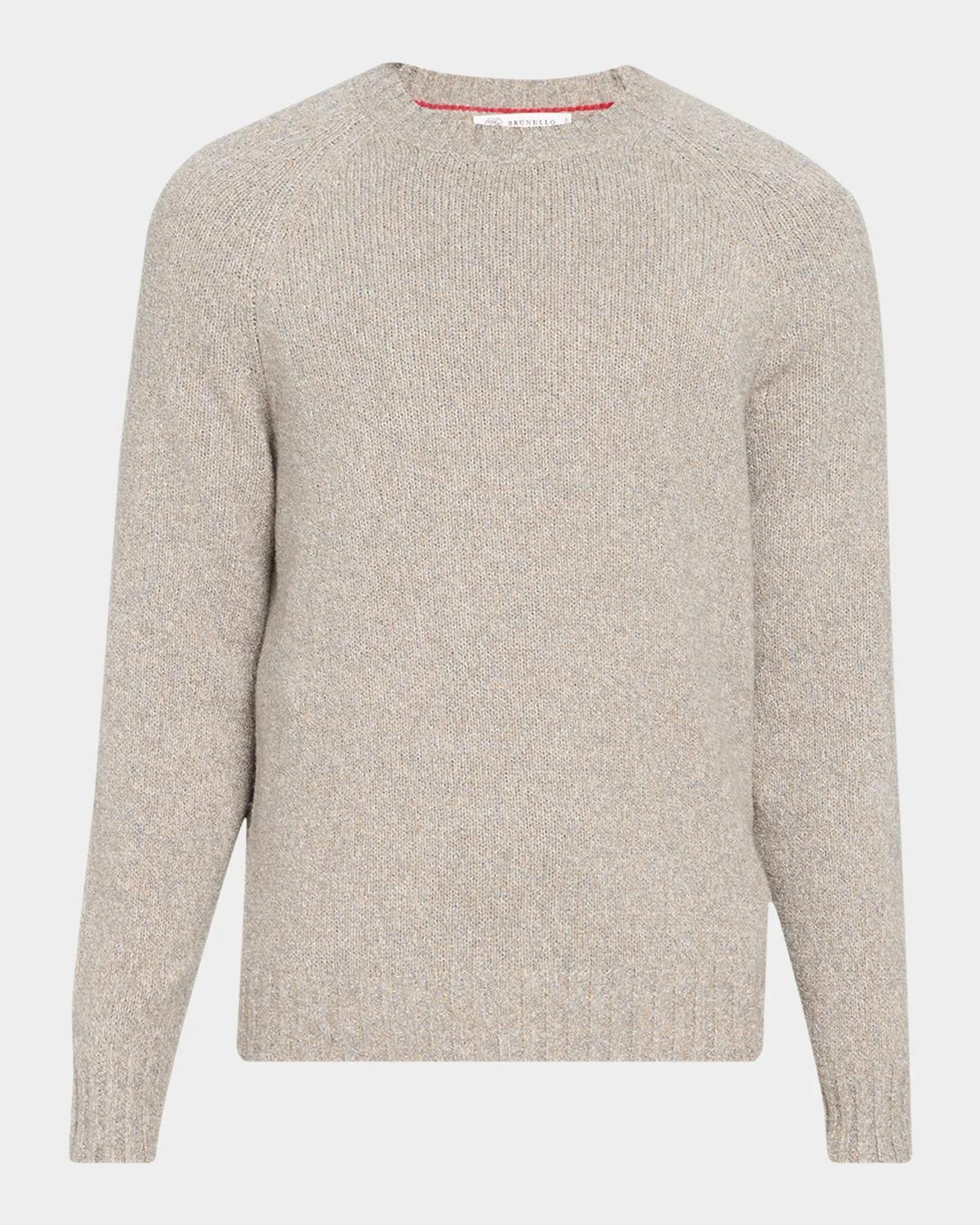 Brunello Cucinelli Men & Apos;s Wool, Silk And Cashmere Donegal Crewneck Sweater In C9756 Ligh