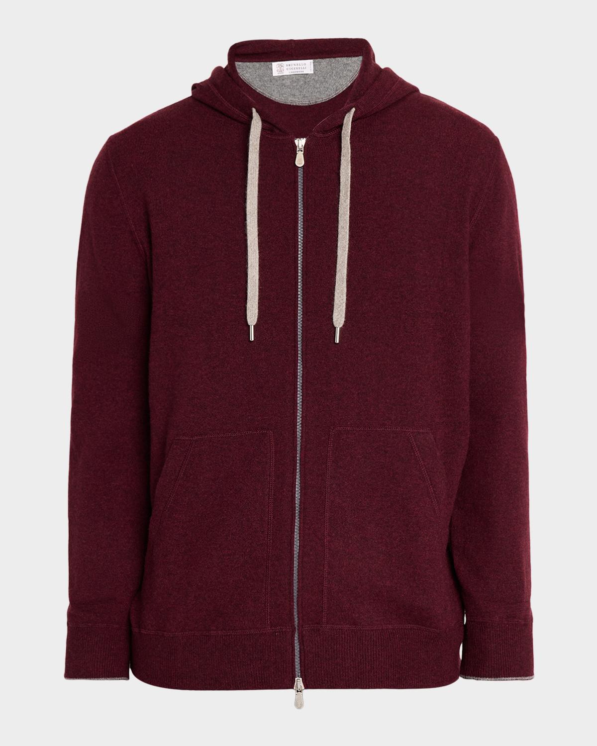 Brunello Cucinelli Men's Cashmere Knit Full-Zip Hoodie