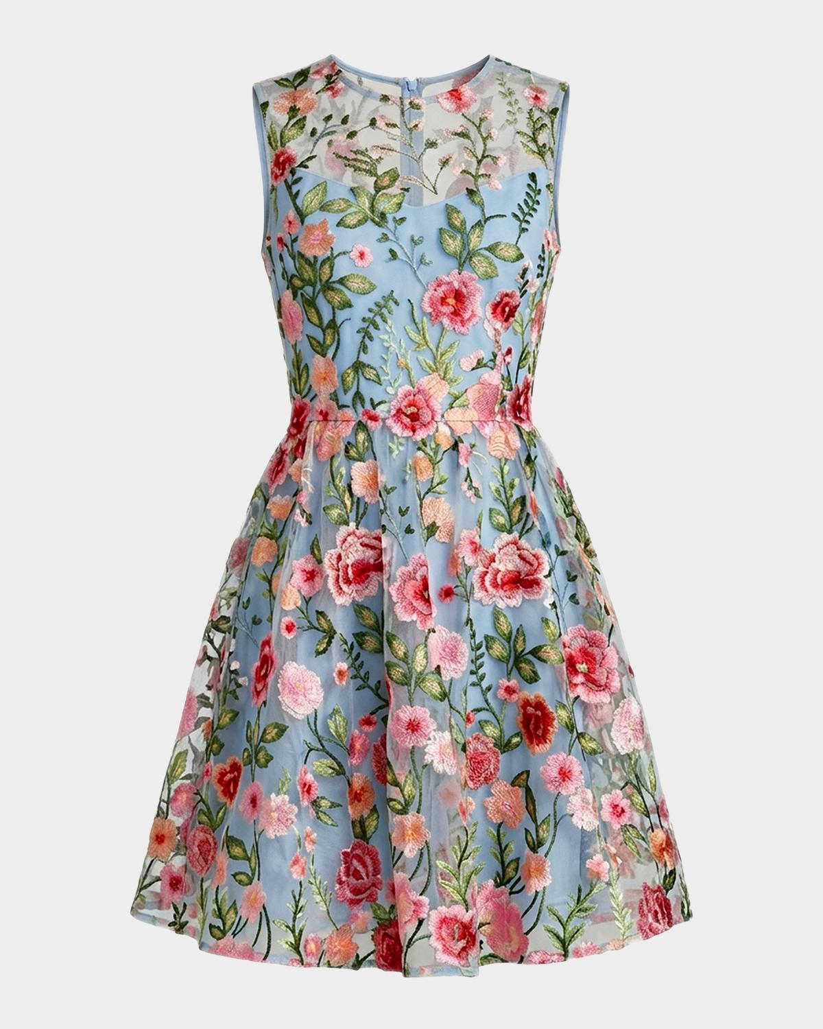 Mac Duggal Floral-Embroidered Lace Illusion A-Line Mini Dress