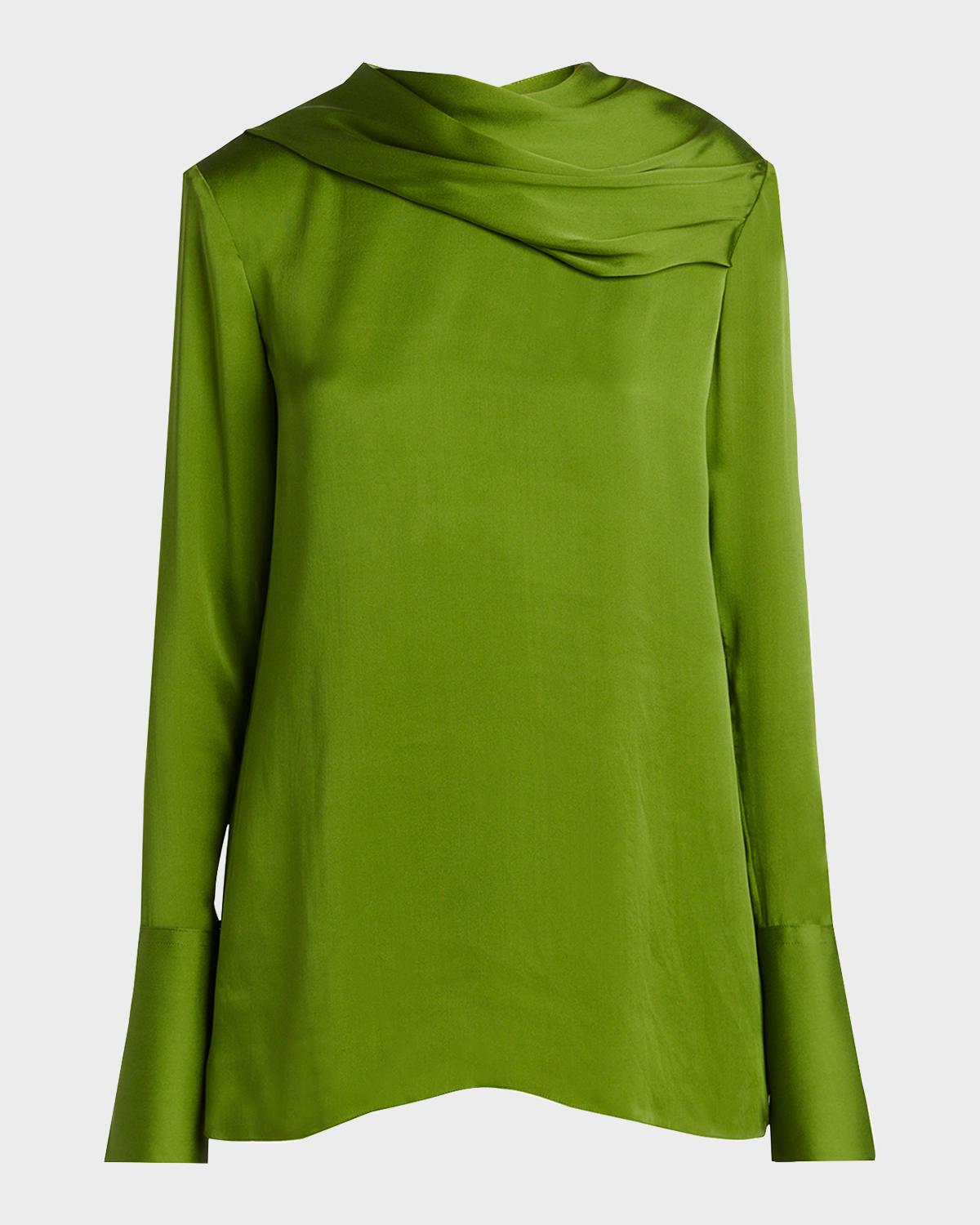 TOM FORD Draped Silk Long-Sleeve Tunic Blouse