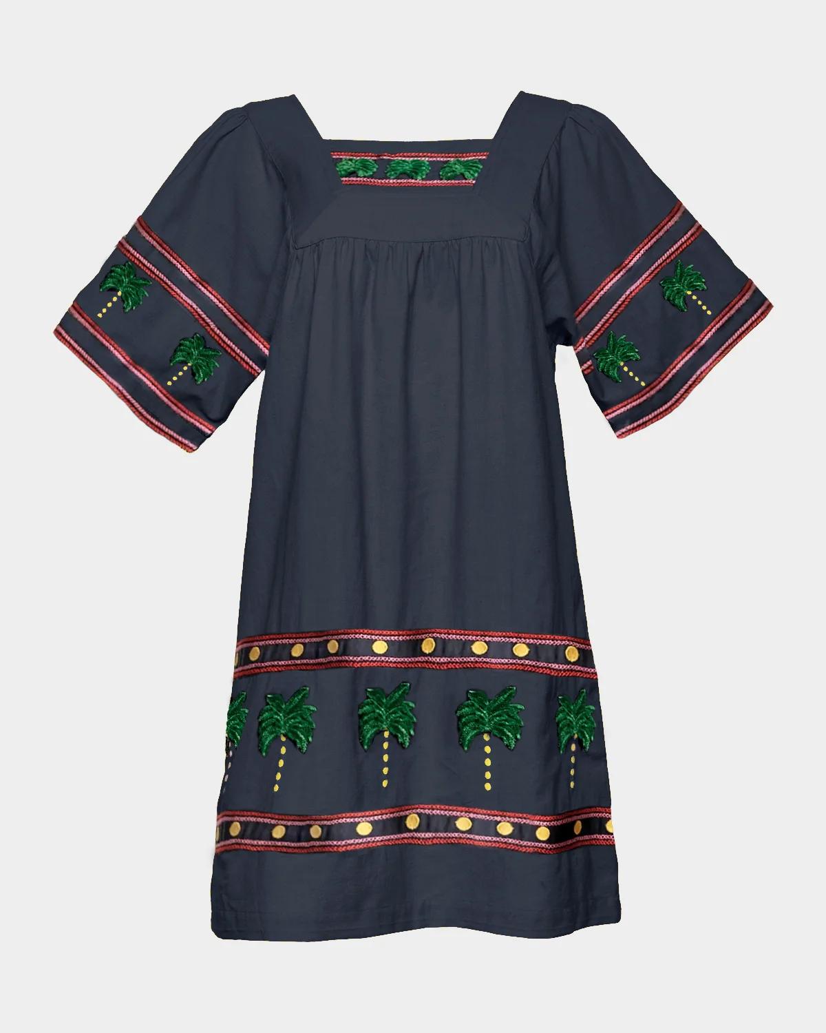 Frances Valentine Picnic Palm-Embroidered Mini Shift Dress