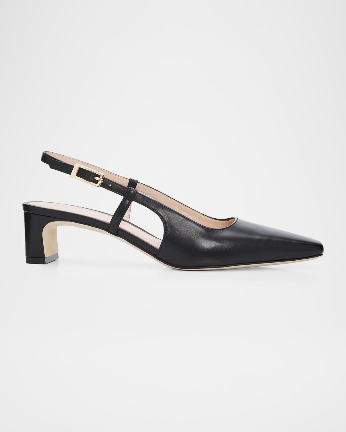 Stuart Weitzman 40mm Baby Babette Leather Slingback Pumps