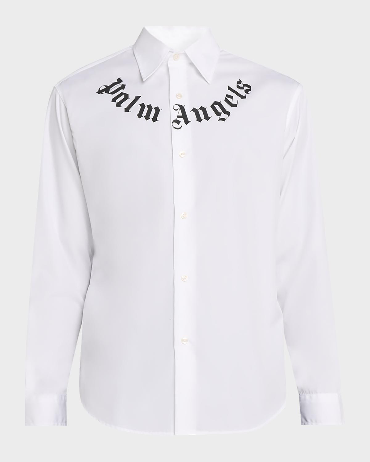 Palm Angels Men's Neck Logo Cotton Button-Down Shirt