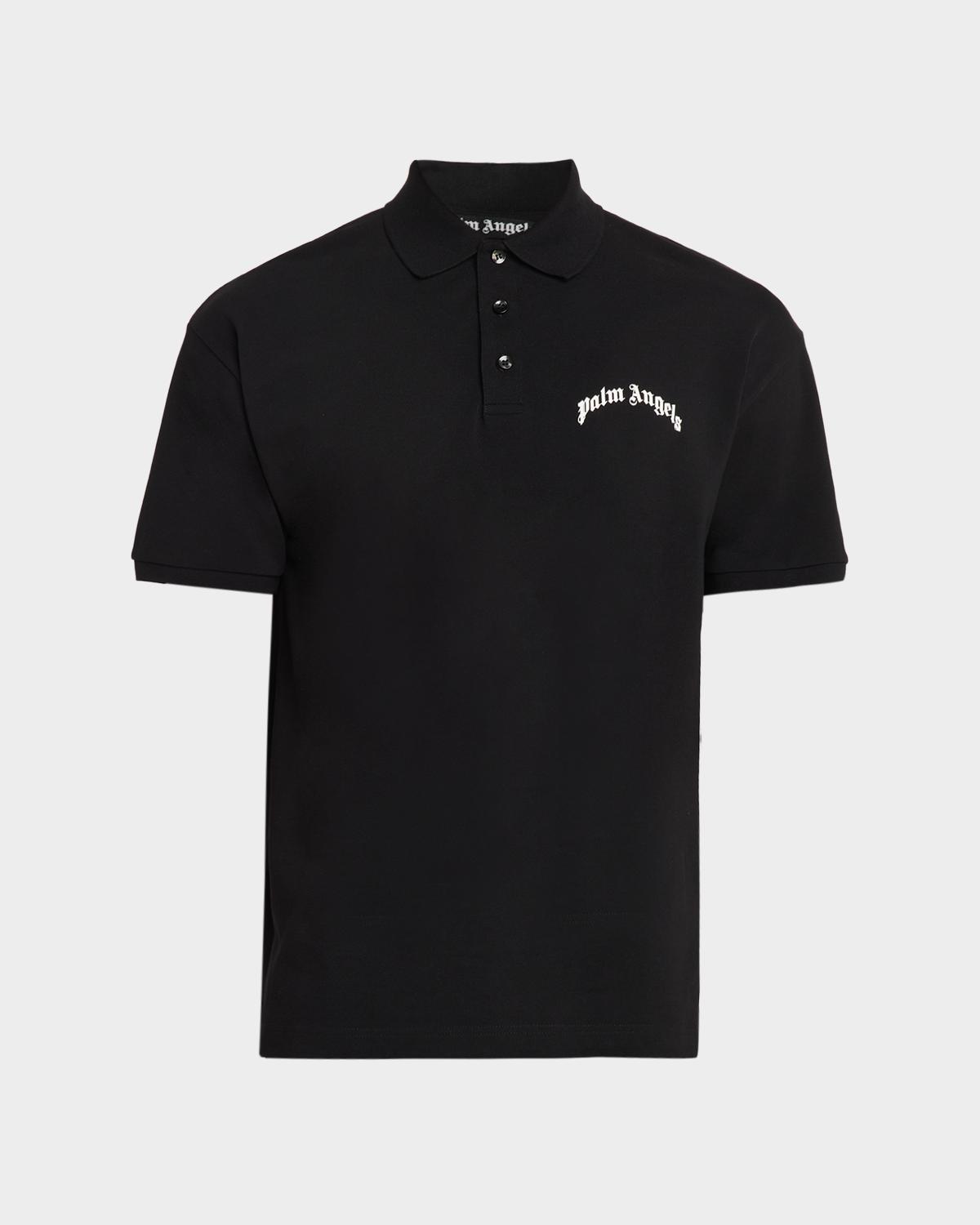 Palm Angels Men's Curved Logo Cotton Polo Shirt