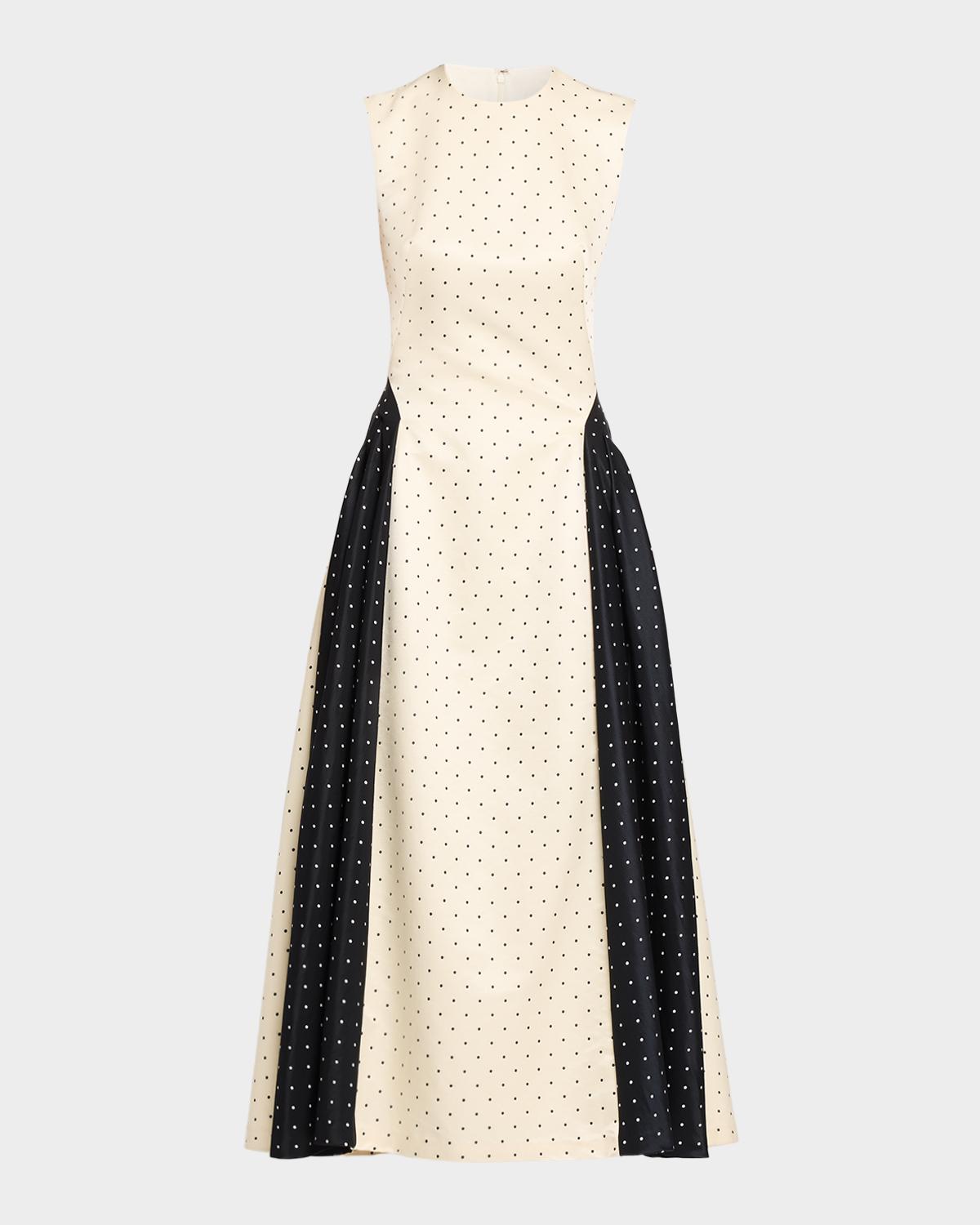 Lela Rose Sleeveless Polka Dot Jacquard Side-panel Midi Dress In Cream