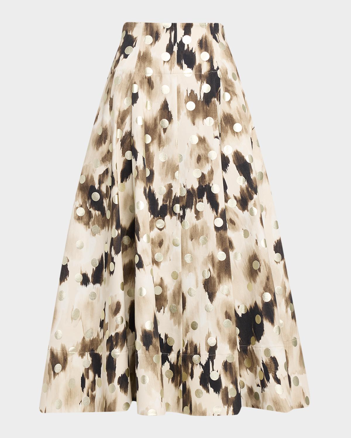 Lela Rose Ikat Metallic Polka-Dot Print Midi Skirt
