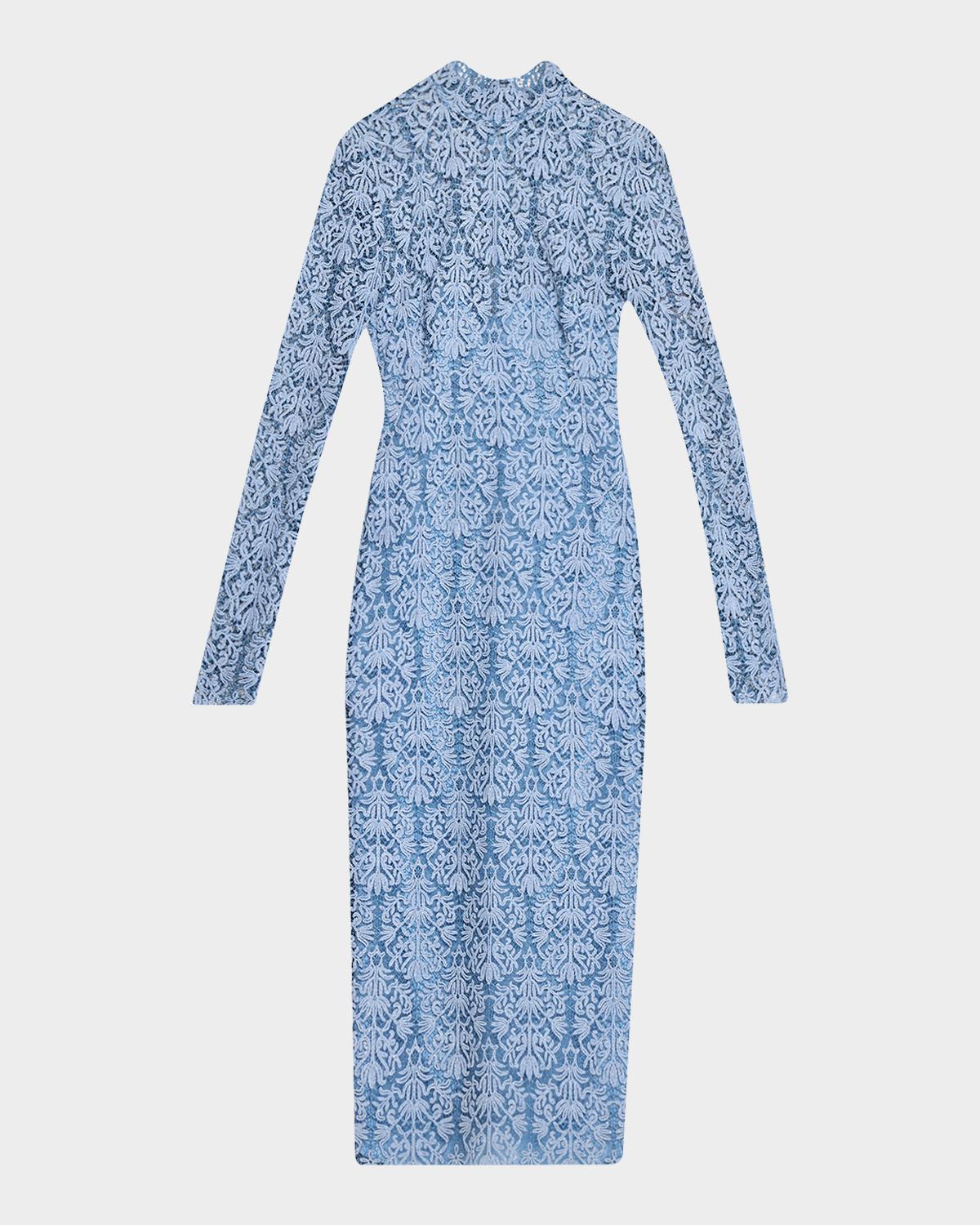 Lela Rose Chenille Lace Long-Sleeve Midi Dress