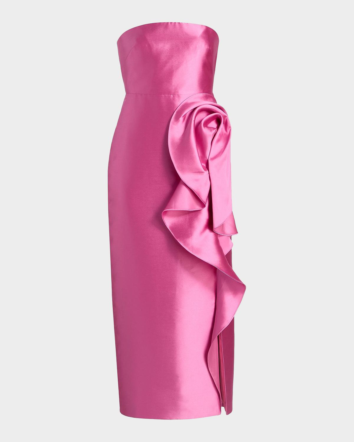 Theia Marla Strapless Sculptural Drape Cocktail Dress