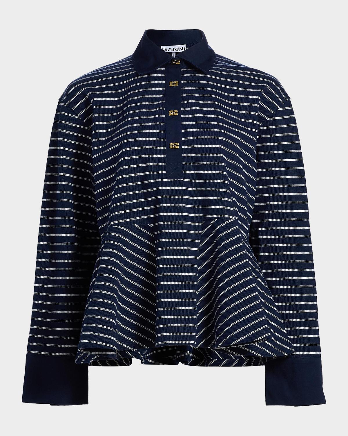 Ganni Striped Single Piqué Cotton Peplum Top