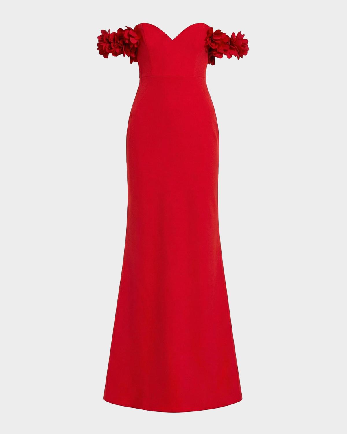 Mac Duggal Crepe 3D Flower Off-The-Shoulder Gown