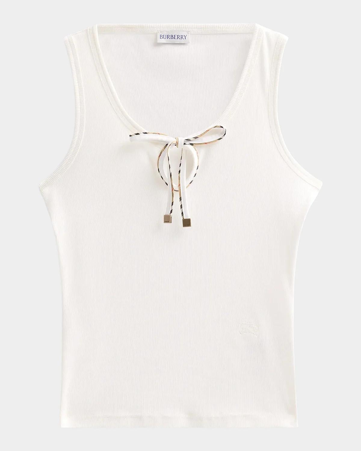 Burberry Tierra Check Tie Scoop-Neck Cotton Rib Tank Top