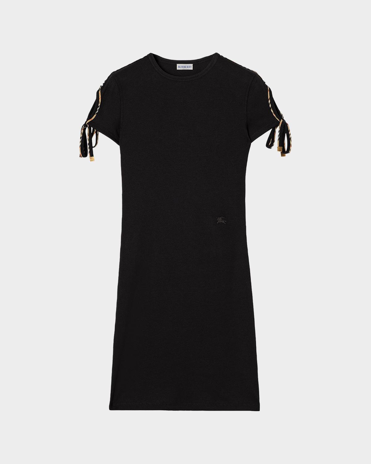 Burberry Tatiana Check Tie Short-sleeve Mini Dress In Black