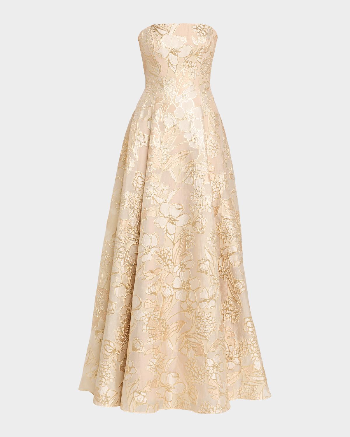 Rene Ruiz Collection Strapless Metallic Floral Jacquard Gown