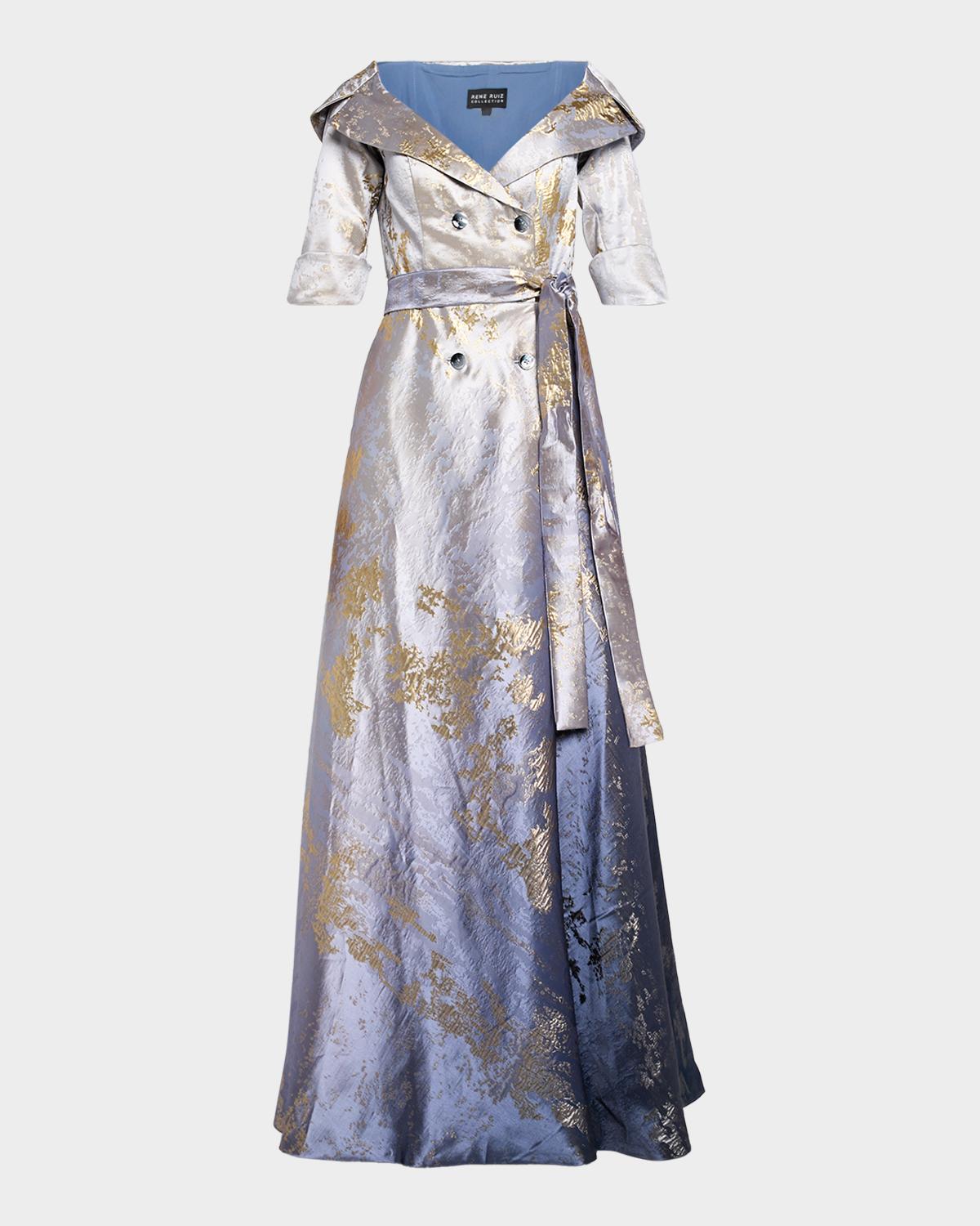 Rene Ruiz Collection Metallic Ombre Jacquard Shirt Gown