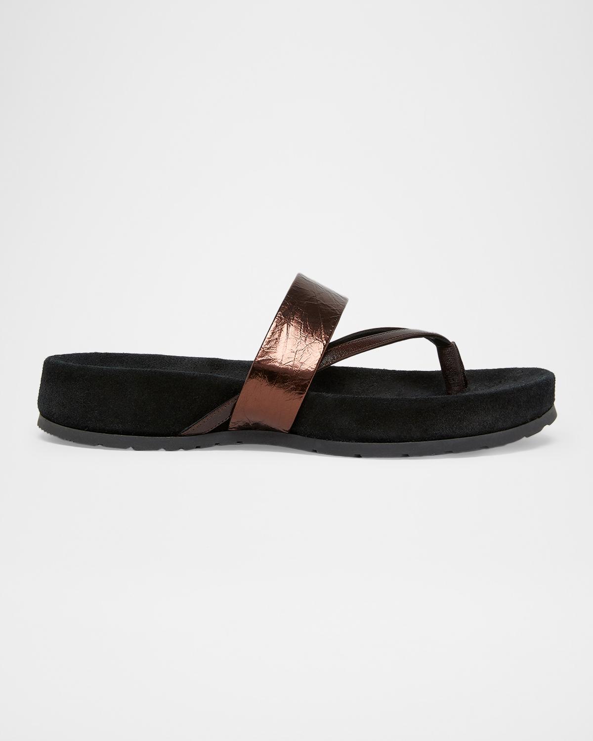 Mosaicon Metallic Leather Flat Thong Sandals
