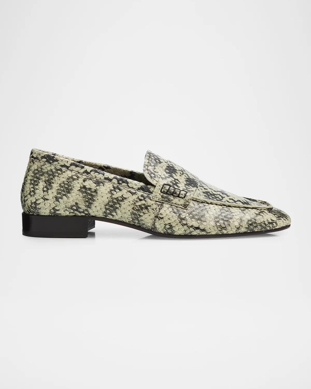 Dries Van Noten Python-Embossed Leather Penny Loafers