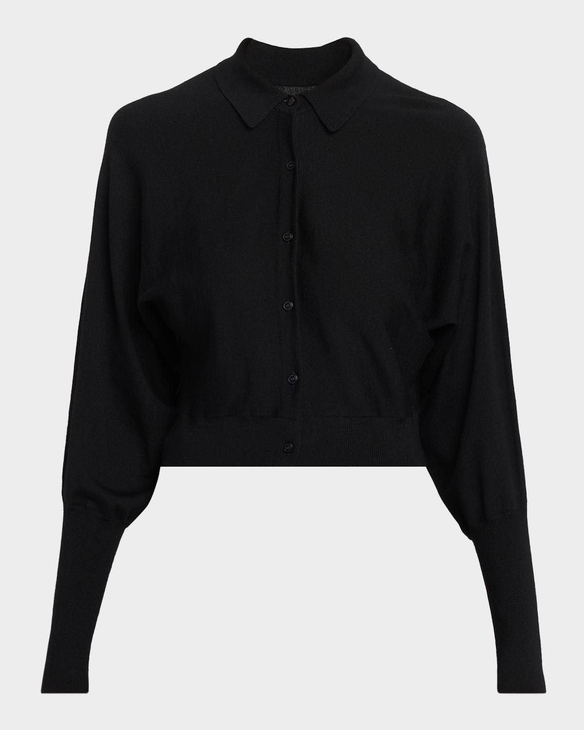 Lela Rose Cropped Dolman-Sleeve Collared Cardigan