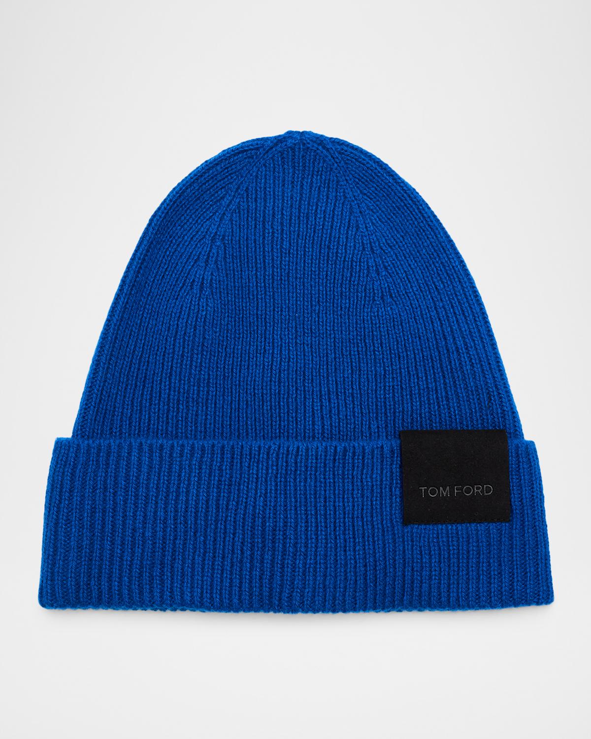 TOM FORD Boutique Men's Contrast-Label Cashmere Rib Beanie Hat