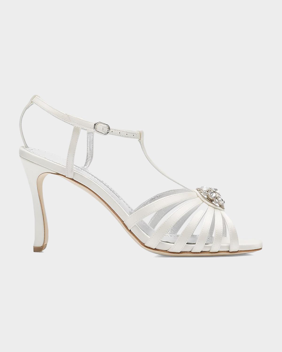 Manolo Blahnik Fulcon 90mm Embellished Strappy Satin Sandals