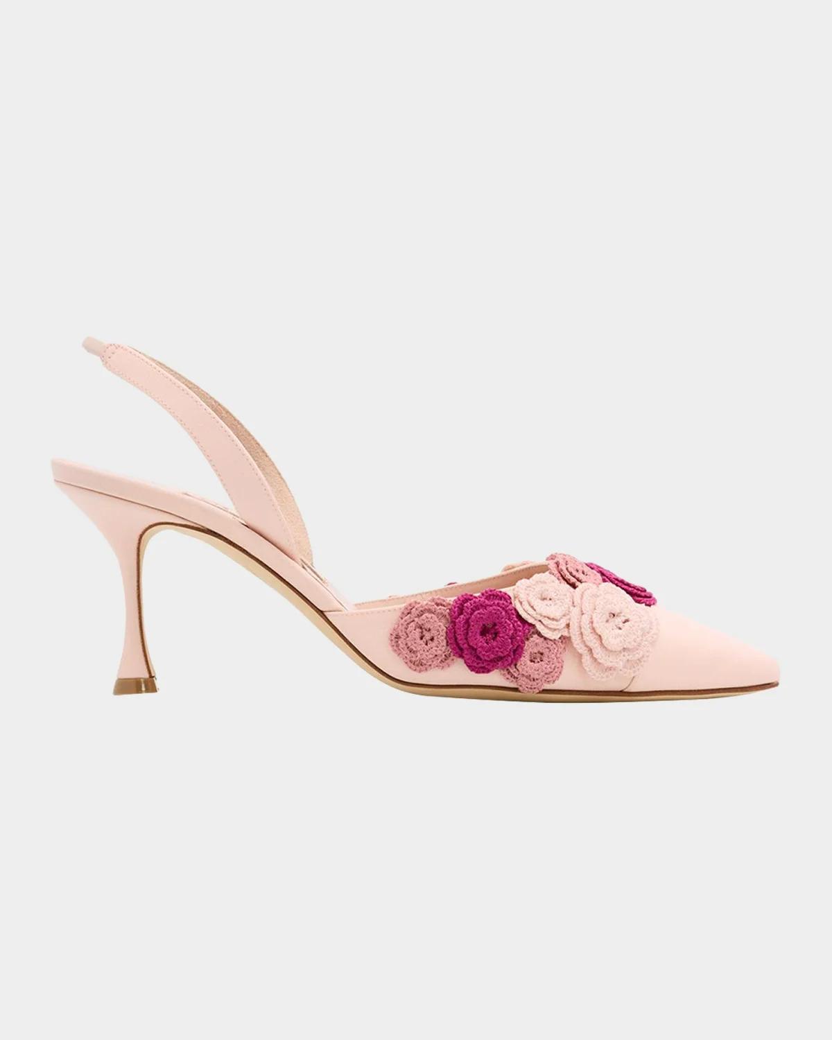 Manolo Blahnik 70mm Svemutasli Gala Floral Satin Slingback Pumps