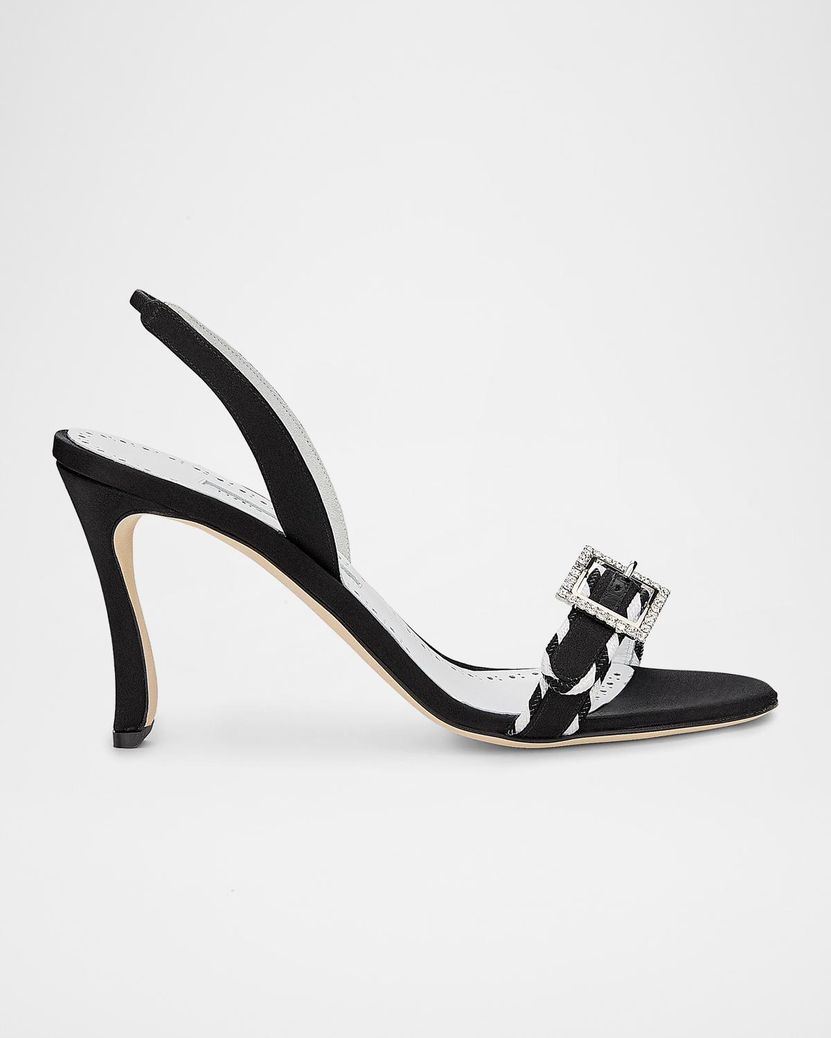 Manolo Blahnik Sumbasan Embellished-Buckle Slingback Sandals