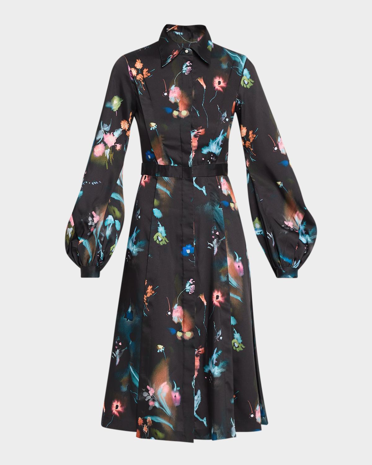 Prabal Gurung Balloon Long-Sleeve Floral-Print Midi Dress