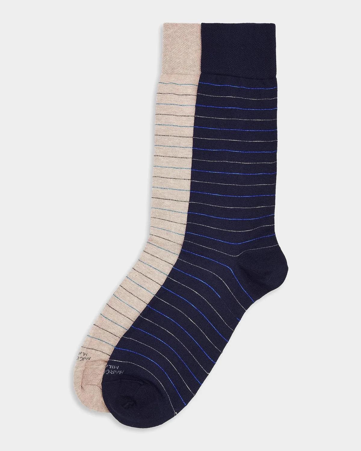 Marcoliani Men & Apos;s 2-pack City Stripe Pima Cotton Mid-calf Socks In Navy Beige
