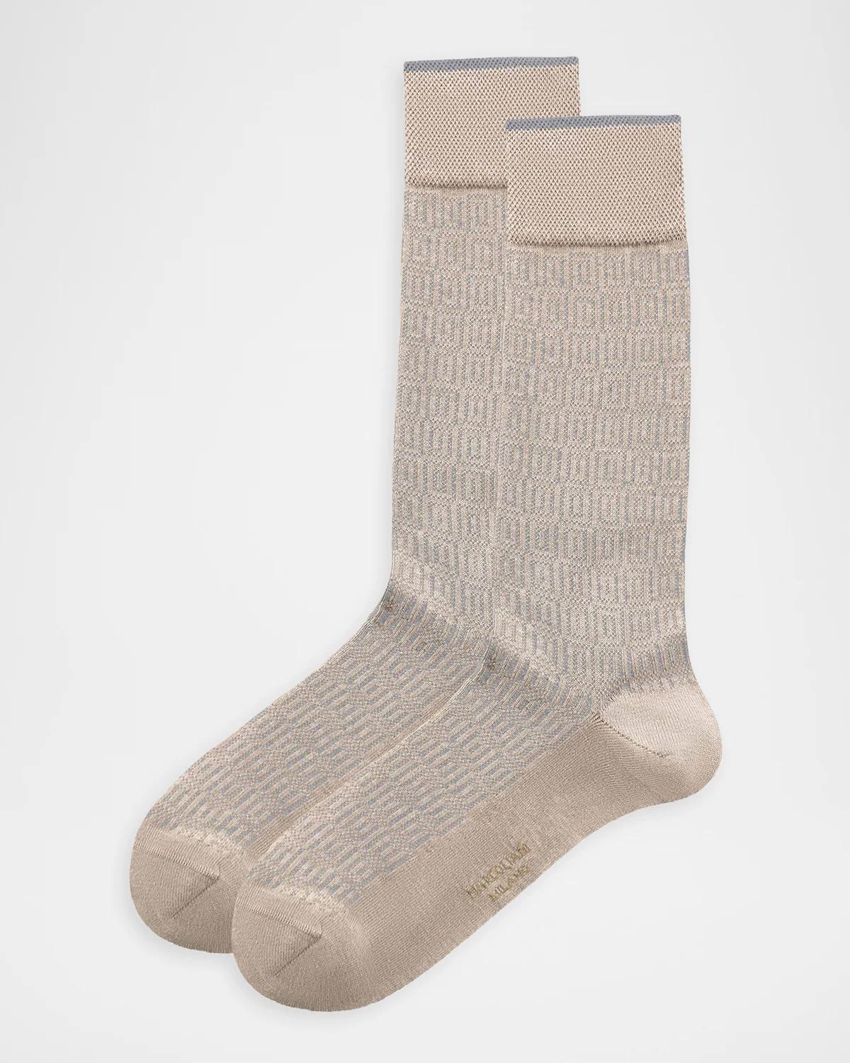 Marcoliani Men & Apos;s Window Jacquard Crew Socks In Beige