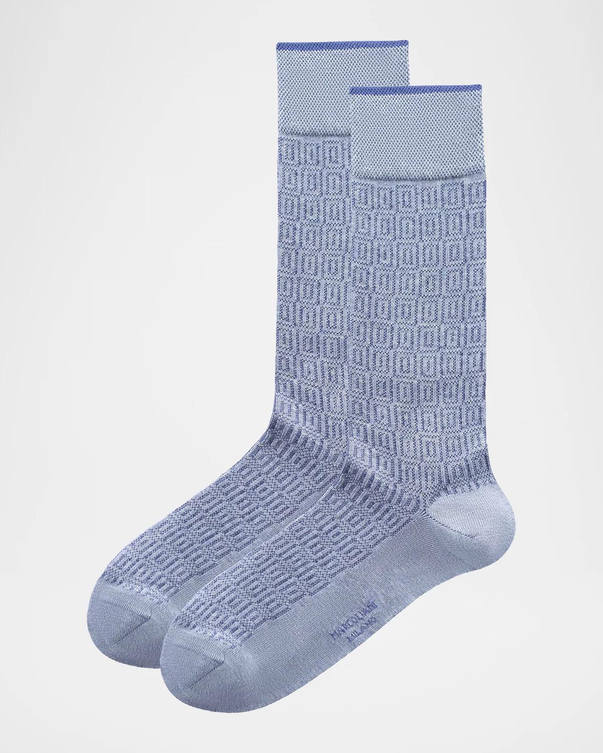 Marcoliani Men & Apos;s Window Jacquard Crew Socks In Light Blue