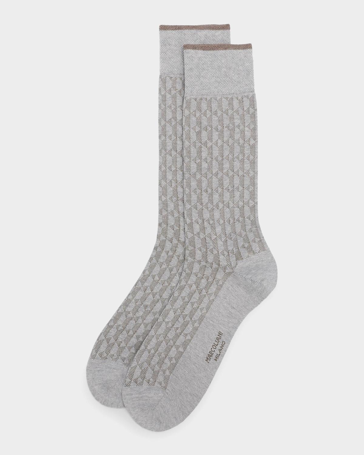 Marcoliani Men's Diamond-Pattern Cotton-Blend Mid-Calf Socks