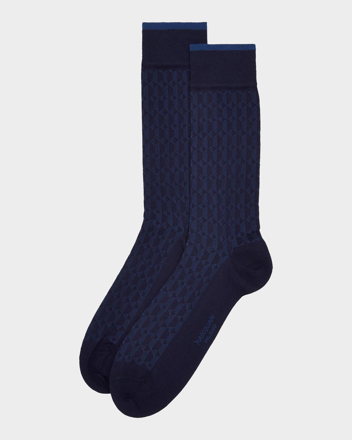 Marcoliani Men's Diamond-Pattern Cotton-Blend Mid-Calf Socks