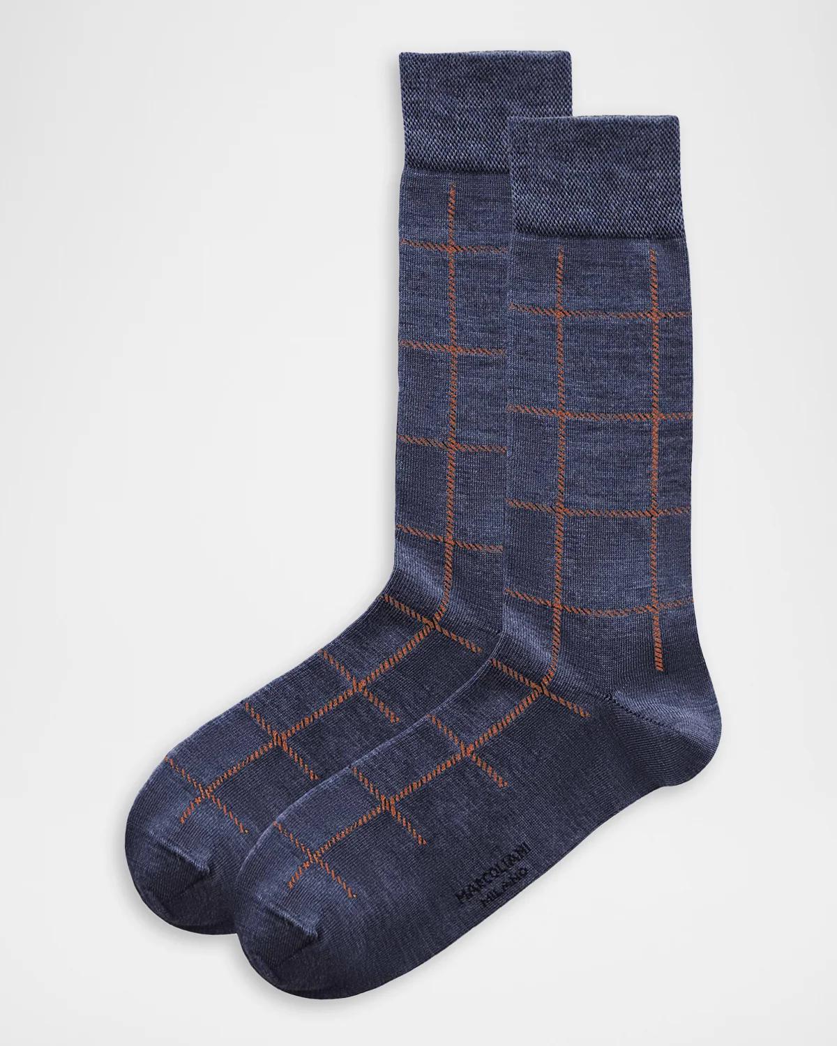 Marcoliani Men & Apos;s Windowpane Crew Socks In Indigo Blu