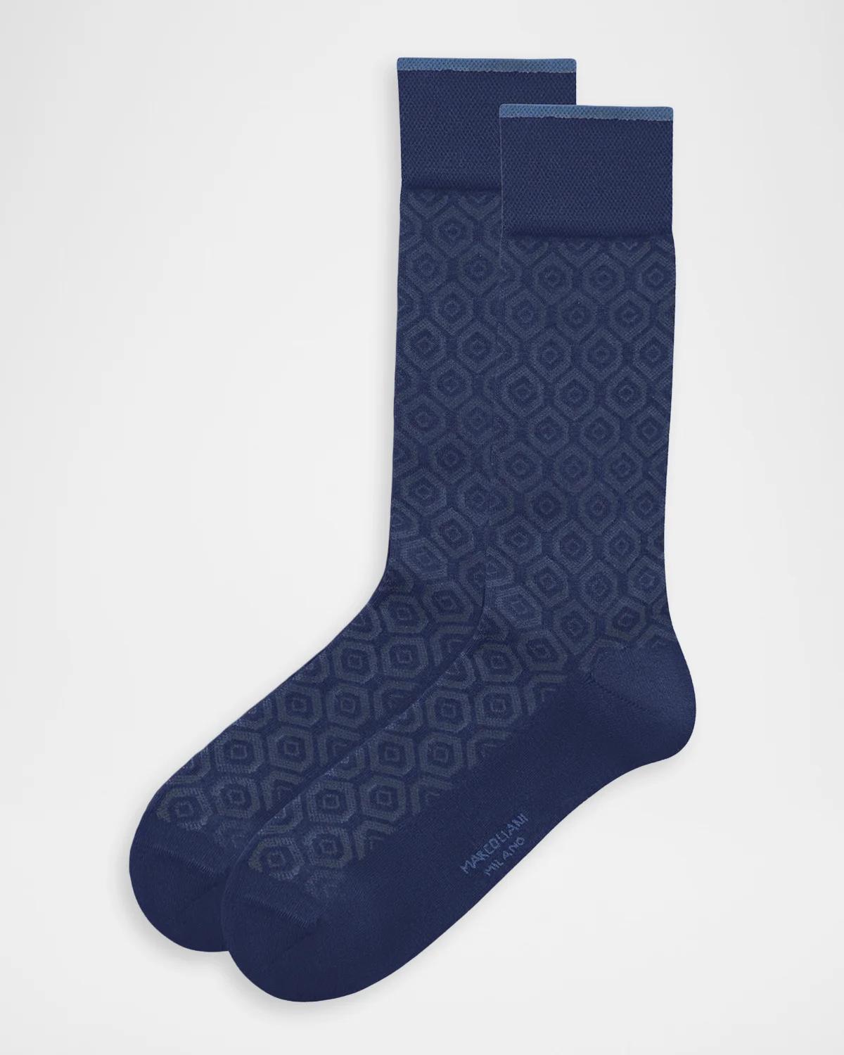 Marcoliani Men & Apos;s Vintage Hexagon Crew Socks In Navy