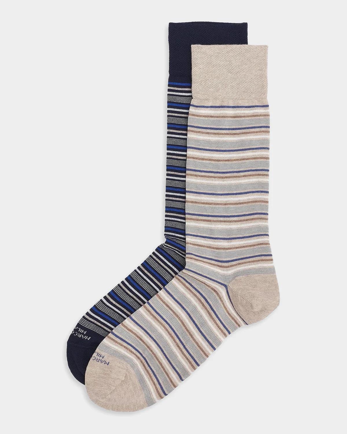 Marcoliani Torino Striped Cotton-nylon Socks 2-pack In Navy Beige