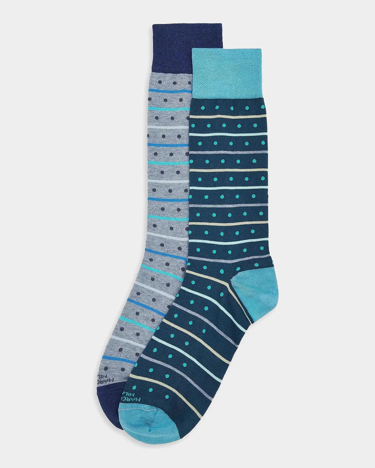 Marcoliani Stripe Dots Cotton-nylon Socks 2-pack In Light Blue