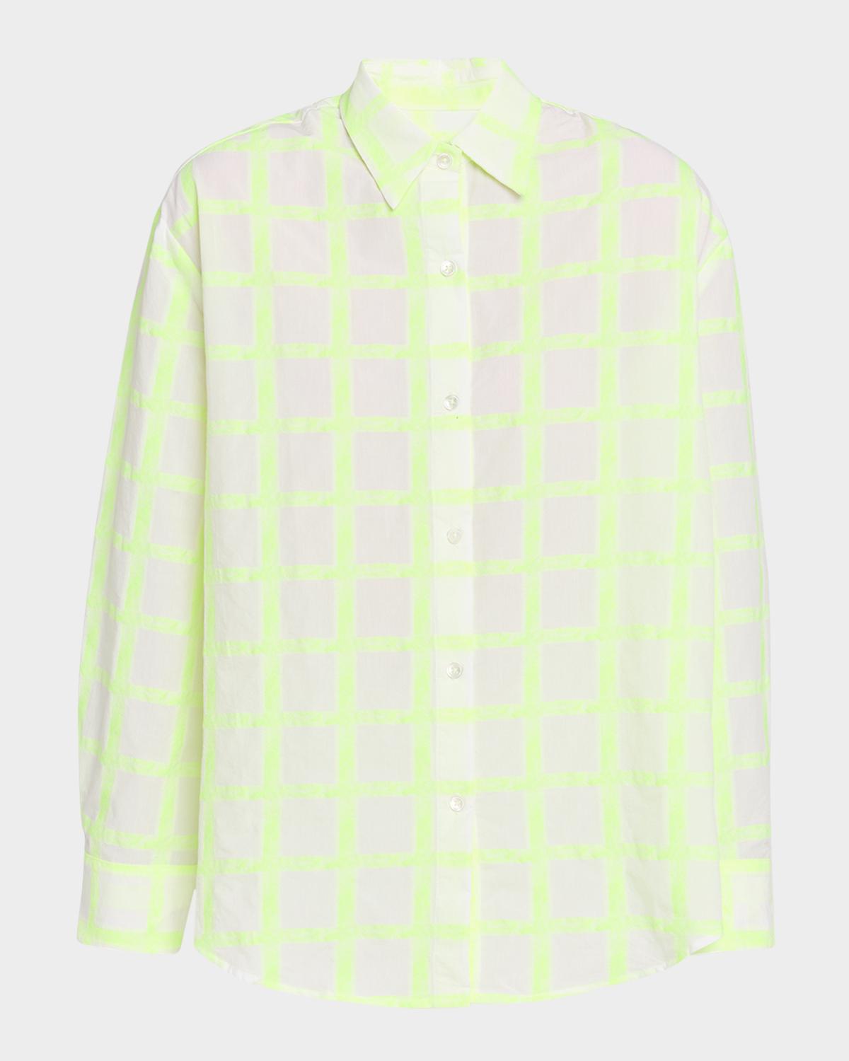 CISSA Windowpane Plaid Oversized Button-Front Shirt